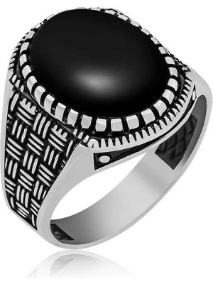 Inure Jewelry ​gümüş Oniks Taşlı Desenli Erkek Yüzük