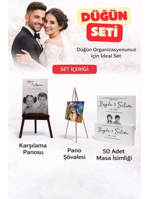 Photonom Düğün Seti - Çocukluk Karşılama Panosu - Masa Isimliği - Şövale 3'lü Paket