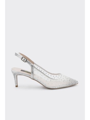 Derinet Taş Aksesuarlı File Kadın Abiye Ayakkabı