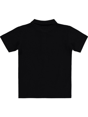 Civil Boys Erkek Çocuk Palmiye Nakışlı Polo Yaka 6-9 Yaş Tişört - Siyah