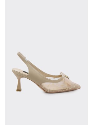 Derinet Fiyonklu Desenli File Kadın Abiye Ayakkabı