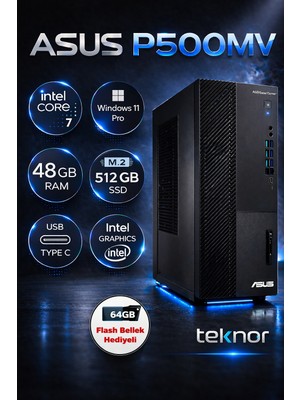 Asus Expertcenter P500MV Intel Core 7 240H 48 GB 512GB SSD Wın 11 Pro  Masaüstü Bilgisayar & Teknor USB Bellek