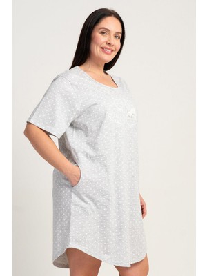 Vienetta Kadın Büyük Beden Kısa Kol Gri Melanj Tunik C7T2N0115