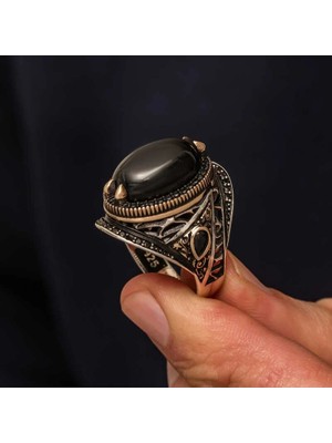 Inure Jewelry Gümüş Oniks Taşlı Erkek Yüzük