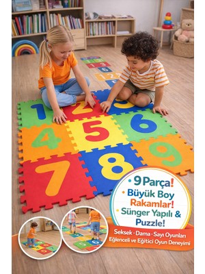 Toyfest 9 Parça Rakamlı Oyun Matı 33X33 cm Sünger Puzzle Yer Karosu Çocuk Eğitim Seti