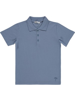 Civil Boys Erkek Çocuk Palmiye Nakışlı Polo Yaka 6-9 Yaş Tişört - Mavi