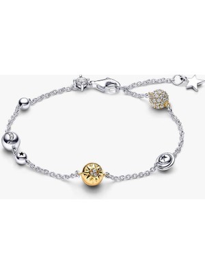 Genel Pandora Iki Tonlu Işıltılı Güneş Sistemi Zincir Bileklik 925 Ayar Gümüş