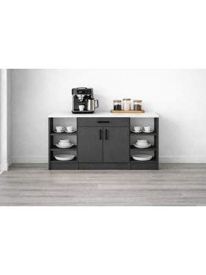 T Designo Sewi Alt Modülü-Çok Amaçlı Dolap -120 cm -2 Kapaklı 1 Çekmeceli -Laminat Beyaz Tezgah Dahil