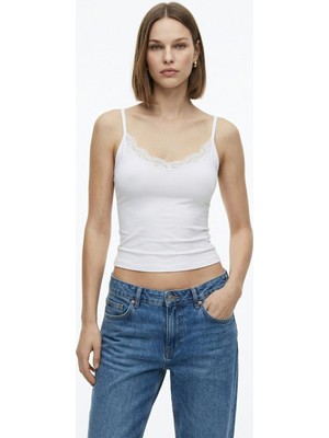 Rays Beyaz Askılı Dantel Yaka Bluz 2770