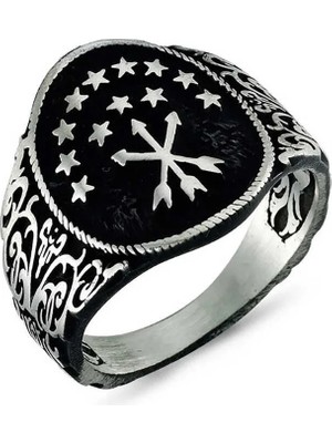 Inure Jewelry ​gümüş Çerkes Bayrağı Motifli Erkek Yüzük