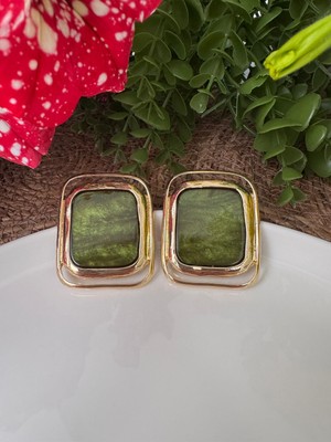 Ebru Çitak Vip Geometrik Vintage Gold & Yeşil Küpe- Zra - Mng Küpe