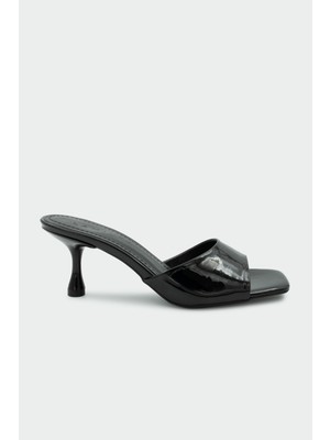 Laminta Perry Küt Burun Siyah Kadın Topuklu Terlik