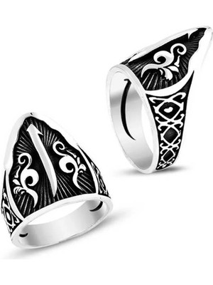Inure Jewelry Gümüş Elif Motifli Başparmak Erkek Yüzük