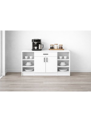 T Designo Sewi Alt Modülü-Çok Amaçlı Dolap -120 cm -2 Kapaklı 1 Çekmeceli -Laminat Beyaz Tezgah Dahil