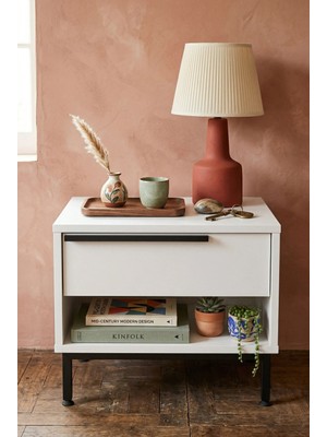 Robin Home Lidya Komodin Çekmeceli Metal Ayaklı Beyaz