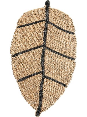 Ocean Point Bohem El Yapımı Doğal Hasır Yaprak Duvar Süsü, Siyah Çizgili Ev Aksesuarı, 25X45 cm