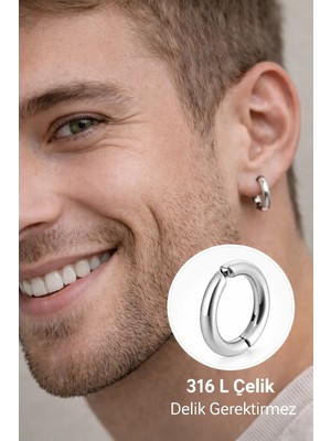 Sacce Scarves & Accessories Erkek Çelik Sıkıştırmalı Halka Küpe Gümüş Renk