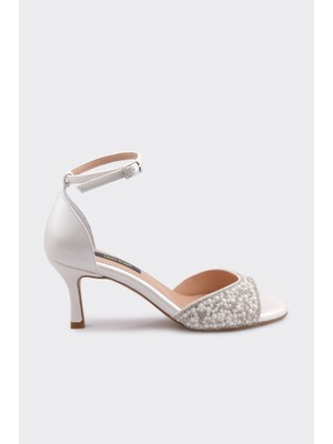 Derinet Bilekten Bantlı Incili Kadın Abiye Ayakkabı