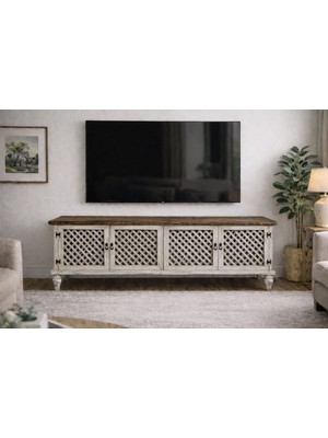 Boz Yapı Dekorasyon Hazal %100 Doğal Ahşap Dört Kapaklı Tv Ünitesi Konsol