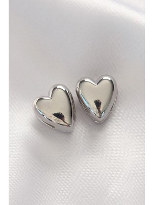 Uravas Store Pirinç Gümüş Renk Bombeli Küpe