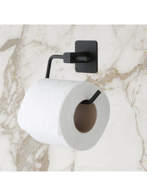 Uravas Store Kendiliğinden Yapışkanlı Siyah Paslanmaz Metal Kapaksız Tuvalet Kağıtlığı Aparatı