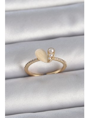 Uravas Store Pirinç Gümüş Renk Ayarlanabilir Zirkon Taşlı Beyaz Mineli Model Kadın Yüzük