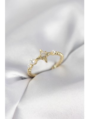Uravas Store Kutup Yıldızı Model Zirkon Taşlı Gold Renk Kadın Yüzük