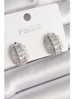 Uravas Store Pirinç Gümüş Renk Zirkon Taşlı Kaplumbağa Kabuğu Model Kadın Küpe