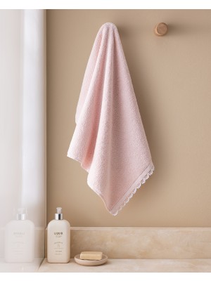 Madame Coco Bastienne Kroşeli %100 Pamuk Yüz Havlusu - Pudra/beyaz