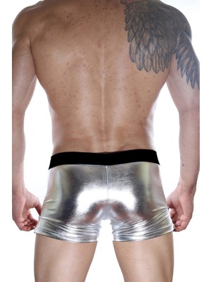 Hafif Giyim Erkek Gümüş Gri Fantezi Seksi Deri Görünümlü Boxer HF012103