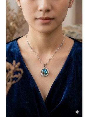 Lia Charm Zirkon Taşlı Galaksi ve Hilal Kolye - Gümüş Renk Özel Tasarım