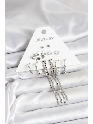 Uravas Store Pirinç Gümüş Renk 6 Çift Kadın Küpe