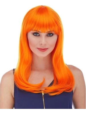Uravas Store Turuncu Renk Uzun Düz Parti Peruğu