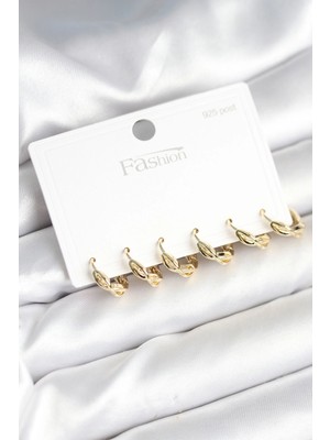 Uravas Store Gold Renk Pirinç Sarmal Model 925 Ayar Gümüş Çivili Kadın Küpe Seti