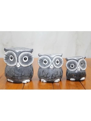 Uravas Store Ahşap 3'lü Baykuş Seti Model 2