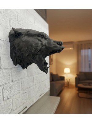 Uravas Store 3D Siyah Ayı Başı Duvar Süsü Özel Tasarım Dekoratif Heykel 25X19 cm