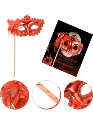 Uravas Store Kırmızı Işıltılı Tutmalı Fotoğraf Çekimi Maskesi