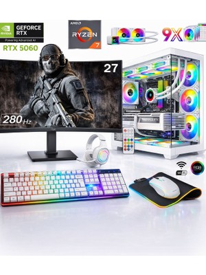 Apphirex Ghost X55 Ryzen 7 5700X 16GB 512GB M2 SSD 8gb RTX5060 27'' 280Hz Curved Sıvı Soğutmalı Beyaz Oyuncu Bilgisayar