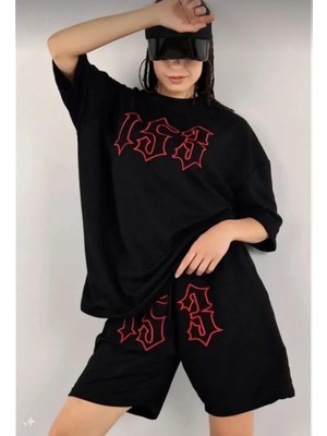 Unisex Nakış Işlemeli Şort Takım  Iyah