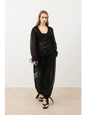 Antioch Siyah V Yaka Yarı Transparan Kadın Gömlek