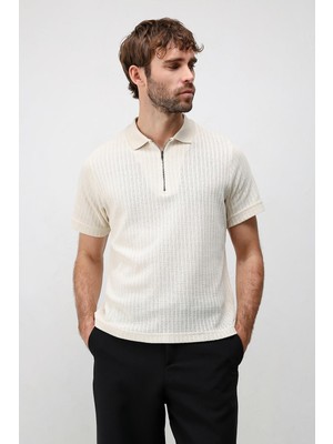 Antioch Ekru Dokulu Örme Polo Yaka Erkek T-Shirt