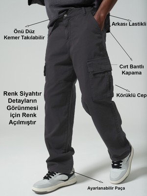 Maule Ayarlanabilir Paça, Beli Kısmi Lastikli, Rahat Fit, Esnek Gabardin Kargo Erkek Pantolon @kamer
