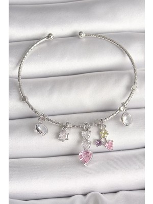 Uravas Store Pirinç Gümüş Renk Sallantı Zirkon Taşlı Figür Charm Kadın Bileklik - TJ-BB6910