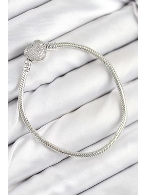 Uravas Store Pirinç Charm Zirkon Taşlı Model Gümüş Renk Kadın Bileklik - TJ-BB7803