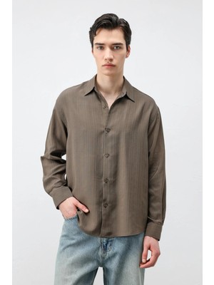 Antioch Haki 100% Lyocell Çizgi Dokulu Erkek Gömlek