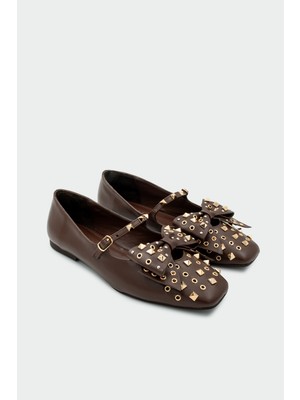 Laminta Jetson Zımba Detaylı Acı Kahve Kadın Fiyonklu Babet