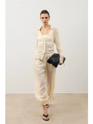 Antioch Bej Yarı Transparan Kadın Pantolon