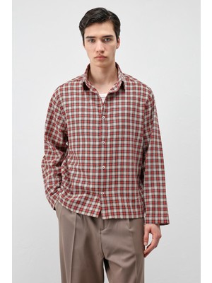 Antioch Kiremit Relaxed Ekoseli Erkek Gömlek