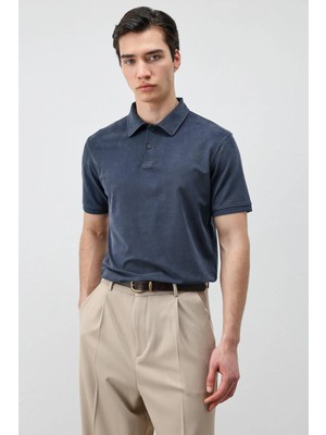 Antioch Lacivert Lyocell Karışımlı Polo Yaka Erkek T-Shirt