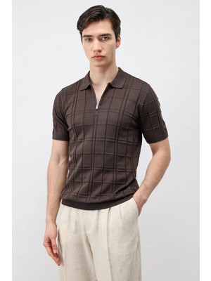 Antioch Kahve Kareli Desenli Erkek Triko T-Shirt